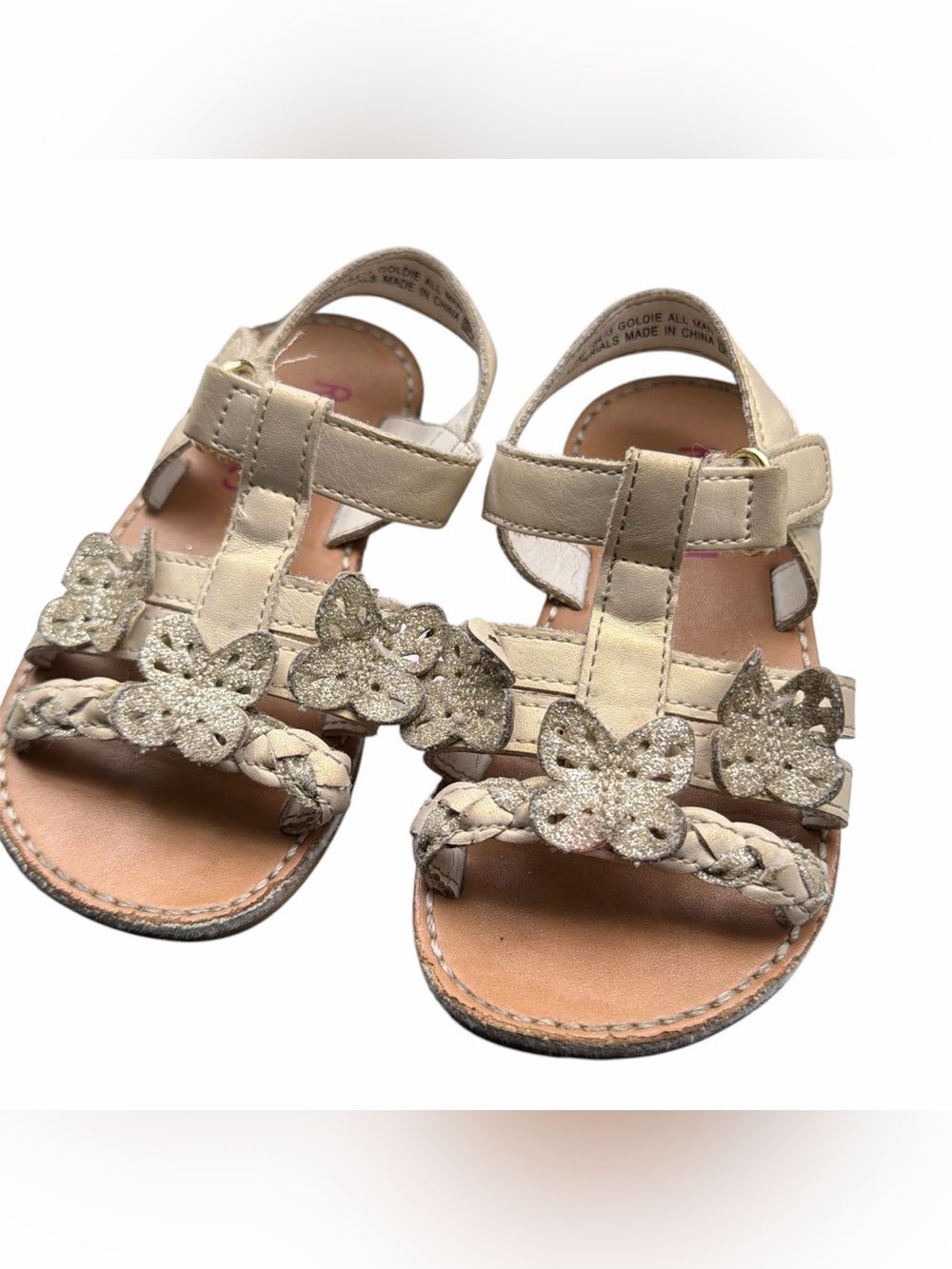 Rachel Girls Gold Glitter Butterfly Braided Sandals
